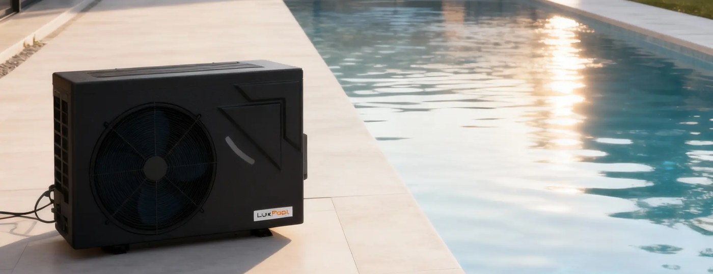 Trocador de calor LuxPool instalado na borda de uma piscina