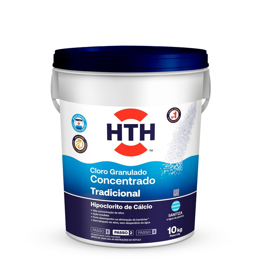 Cloro Granulado Concentrado Tradicional, balde de tampa azul — HTH